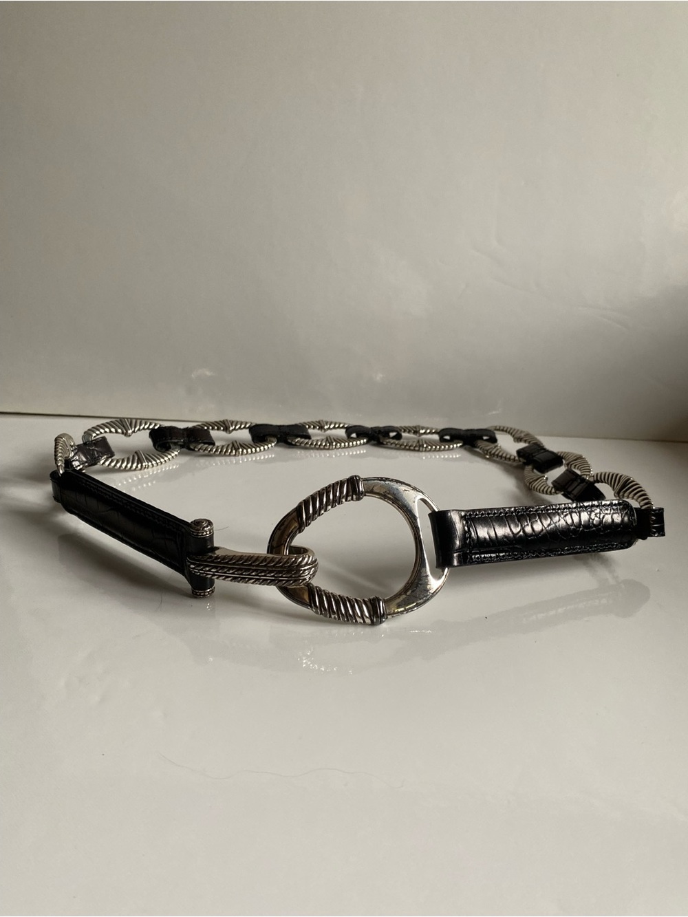 Vintage Brighton black leather crocodile belt with silver hardware